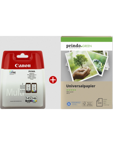 Value Pack Canon nero / differenti colori PG-545+CL-546 MCVP + Prindo Green Recyclingpapier 500 Blatt