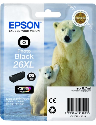 Cartuccia d'inchiostro Epson Nero (Foto) C13T26314010 26 XL ~400 pagine 8,7ml Cartucce XL, foto black