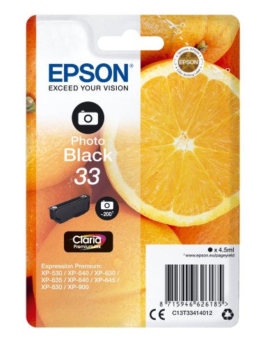 Cartuccia d'inchiostro Epson Nero (Foto) C13T33414012 33 ~200 pagine 4,5ml per circa 200 foto