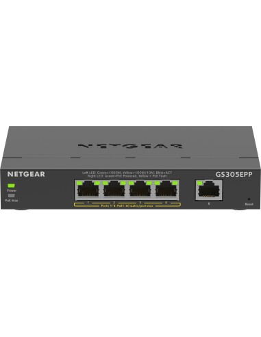 NETGEAR 5-Port Gigabit Ethernet High-Power PoE+ Plus Switch (GS305EPP) Gestito L2 L3 Gigabit Ethernet (10 100 1000) Supporto