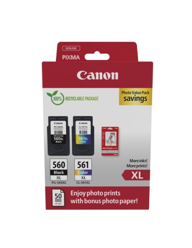 Canon Confezione multipla con cartucce di inchiostro nero PG-560XL e a colori CL-561XL + carta fotografica